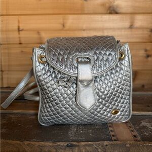 Bally VINTAGE Matelasse Quilted Metallic Mini Backpack w/Authenticity Cards